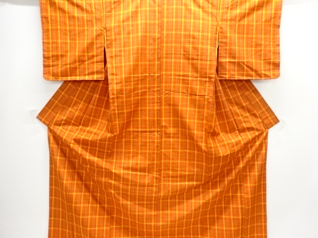 JAPANESE KIMONO / ANTIQUE PLAID YONEZAWA TSUMUGI KIMONO